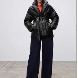 Faux Leather Puffer Coat
